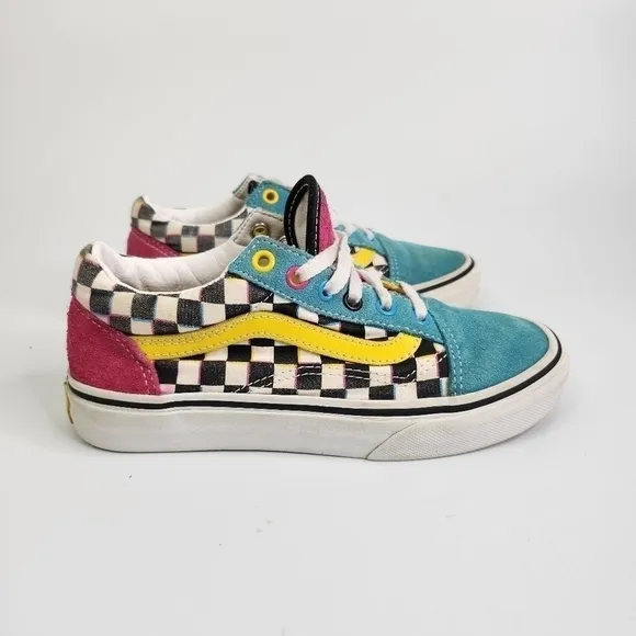 Vans Old Skool Kids 3Y Checkerboard Turquoise Black White Pink Skate Sne…
