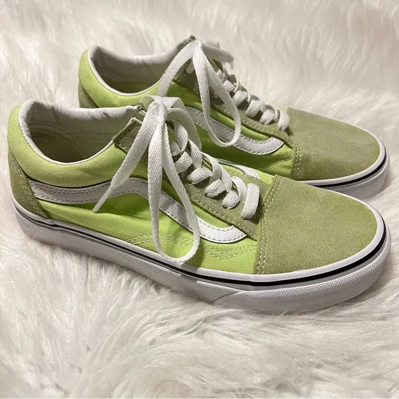 Vans Old Skool Lime Green Canvas Suede Shoes Sneakers Women’s Size 7 Men 5.5
