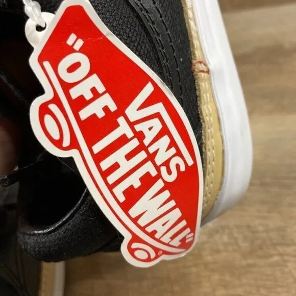 VANS Old Skool Overply Era Vamp Black Leather Skate Shoes Men 8 Womens 9.5 NEW