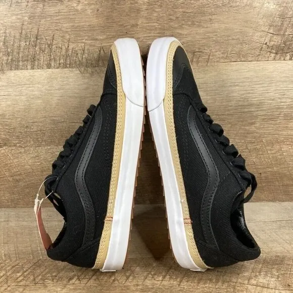 VANS Old Skool Overply Era Vamp Black Leather Skate Shoes Men 8 Womens 9.5 NEW