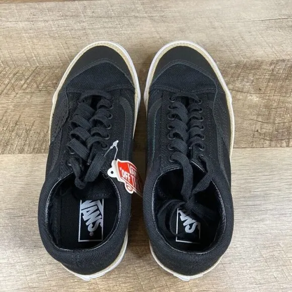 VANS Old Skool Overply Era Vamp Black Leather Skate Shoes Men 8 Womens 9.5 NEW