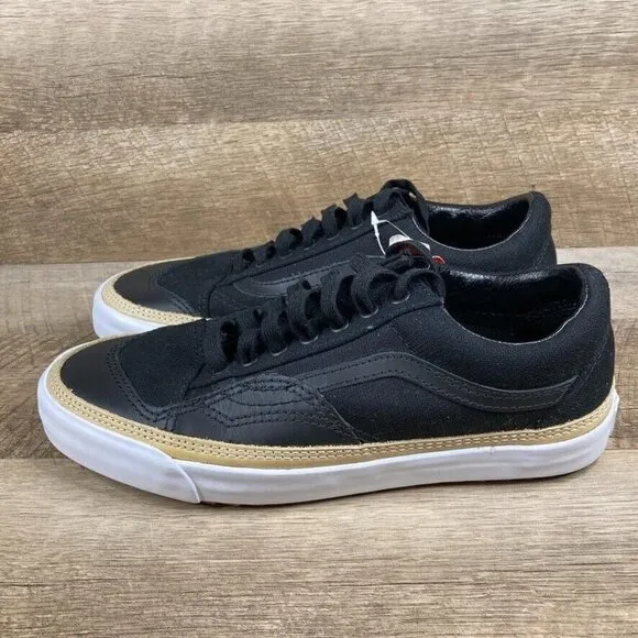 VANS Old Skool Overply Era Vamp Black Leather Skate Shoes Men 8 Womens 9.5 NEW