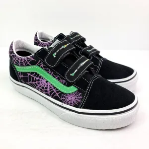 Vans Old Skool V Youth Girls Size 2.5Y Glow Web Purple Spiderweb Skate Shoes