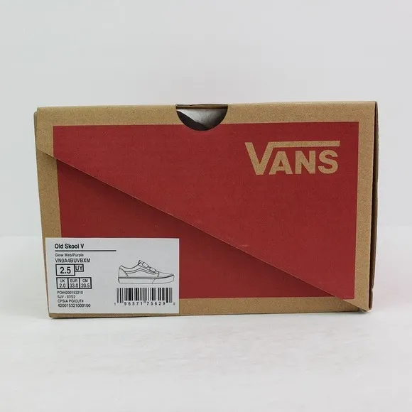 Vans Old Skool V Youth Girls Size 2.5Y Glow Web Purple Spiderweb Skate Shoes