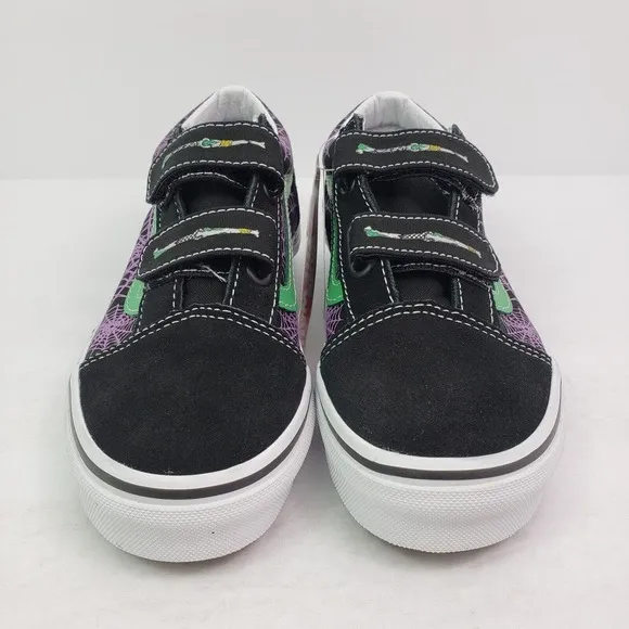 Vans Old Skool V Youth Girls Size 2.5Y Glow Web Purple Spiderweb Skate Shoes