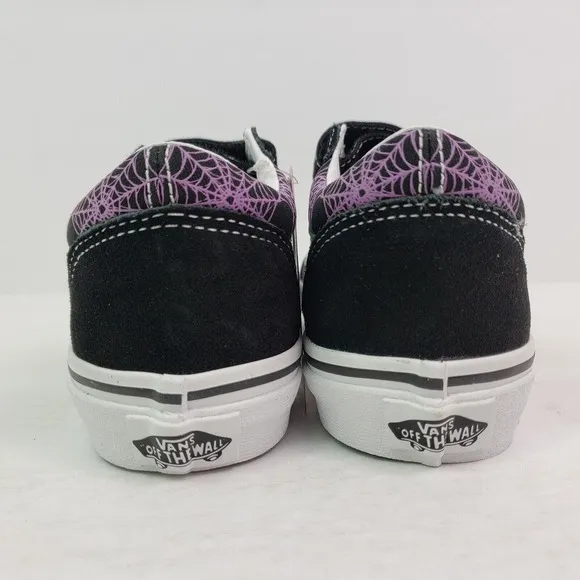 Vans Old Skool V Youth Girls Size 2.5Y Glow Web Purple Spiderweb Skate Shoes