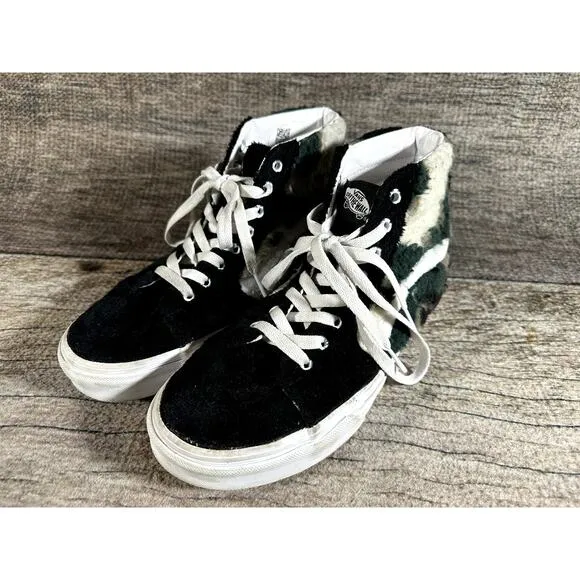 Vans Sk8-Hi Black Green Camo Sherpa Sneakers Men's 9 Women's 10.5 High Top Shoes
