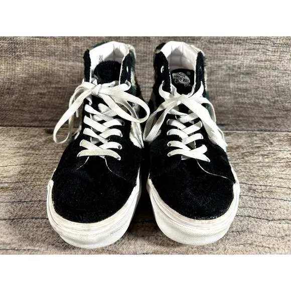 Vans Sk8-Hi Black Green Camo Sherpa Sneakers Men's 9 Women's 10.5 High Top Shoes