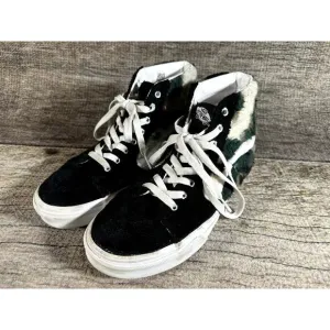 Vans Sk8-Hi Black Green Camo Sherpa Sneakers Men's 9 Women's 10.5 High Top Shoes