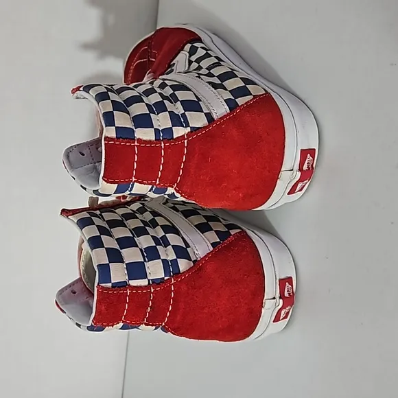 Vans SK8-HI checkered skate shoes  Men's 8 Women's 9.5 Red Blue White