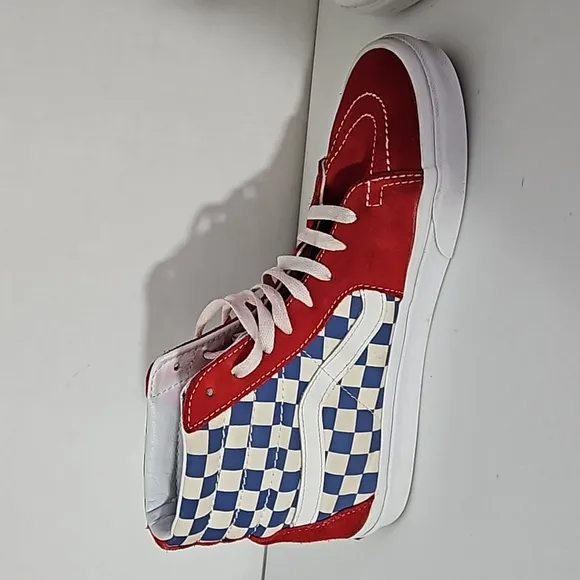 Vans SK8-HI checkered skate shoes  Men's 8 Women's 9.5 Red Blue White