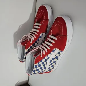 Vans SK8-HI checkered skate shoes  Men's 8 Women's 9.5 Red Blue White
