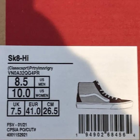 Vans Sk8-Hi Classic Sport Sneakers    Mens Size 8.5 Women's 10 Nwt ❤️