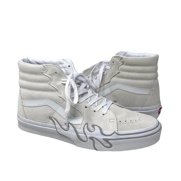 VANS Sk8-Hi Flame Suede Shoes White Gray Skate Sneakers Women's Size VN0005UJWWW