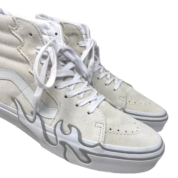 VANS Sk8-Hi Flame Suede Shoes White Gray Skate Sneakers Women's Size VN0005UJWWW