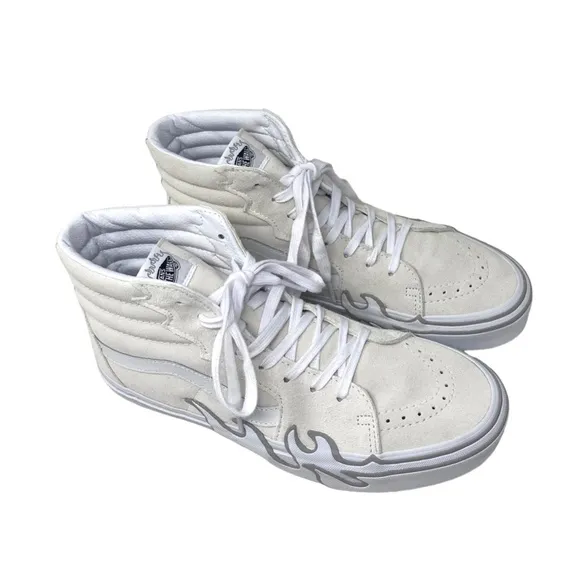 VANS Sk8-Hi Flame Suede Shoes White Gray Skate Sneakers Women's Size VN0005UJWWW