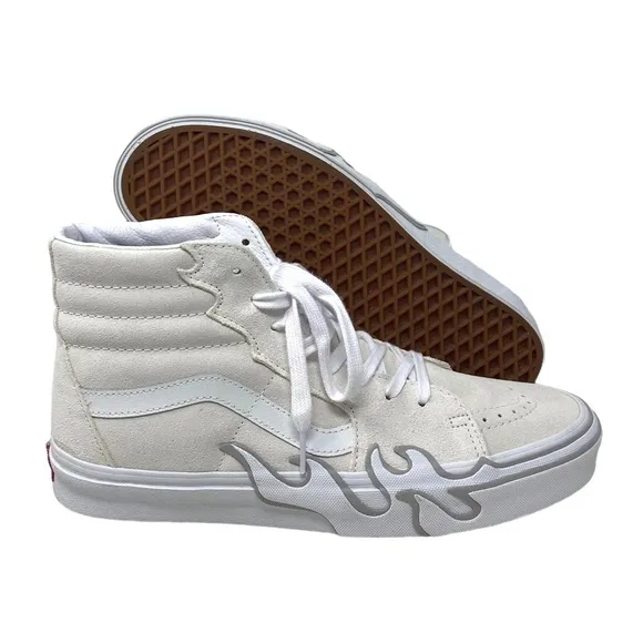 VANS Sk8-Hi Flame Suede Shoes White Gray Skate Sneakers Women's Size VN0005UJWWW