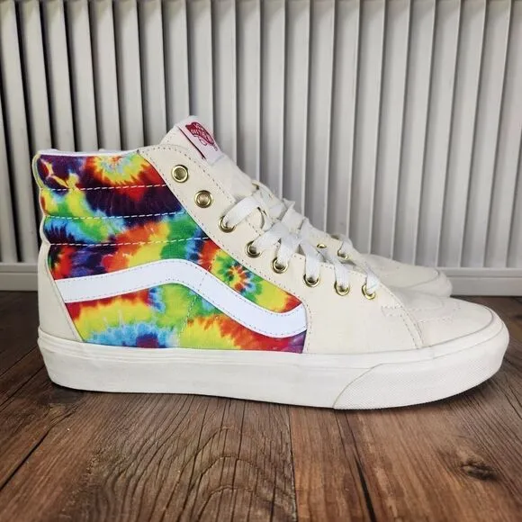 Vans Sk8-Hi Mens 10 Colorful Tie Dye Canvas Skate Sneakers Shoes 70s 60s Hippie