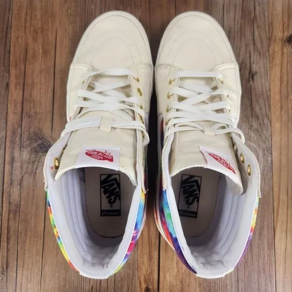 Vans Sk8-Hi Mens 10 Colorful Tie Dye Canvas Skate Sneakers Shoes 70s 60s Hippie