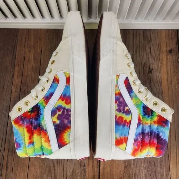 Vans Sk8-Hi Mens 10 Colorful Tie Dye Canvas Skate Sneakers Shoes 70s 60s Hippie