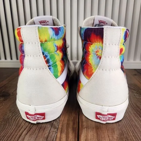 Vans Sk8-Hi Mens 10 Colorful Tie Dye Canvas Skate Sneakers Shoes 70s 60s Hippie