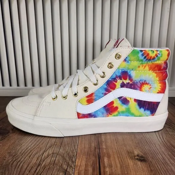 Vans Sk8-Hi Mens 10 Colorful Tie Dye Canvas Skate Sneakers Shoes 70s 60s Hippie