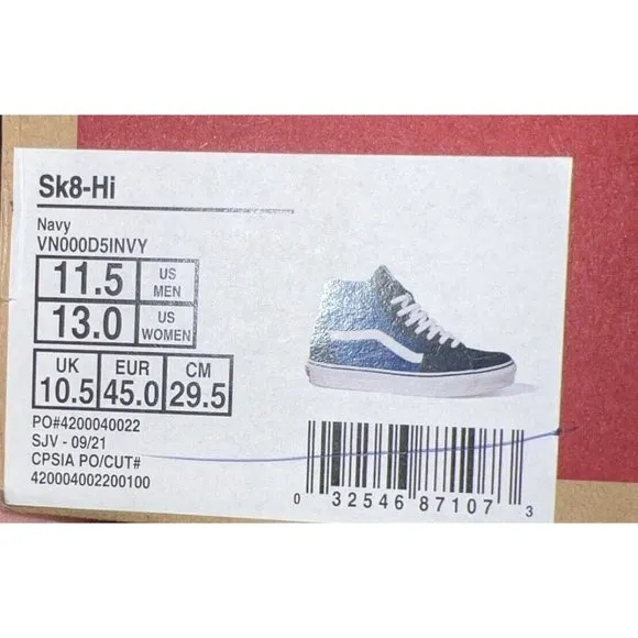 VANS Sk8-Hi Navy Blue Mens Suede Athletic Skate Shoes Sneakers Size 11.5