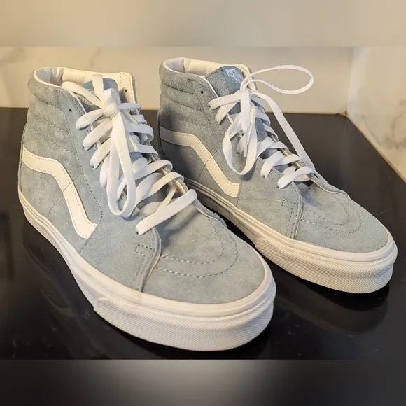 Vans Sk8-Hi Pig Suede Blue White Unisex Sneakers M 6.5 W 8 Like New MSRP $84.95