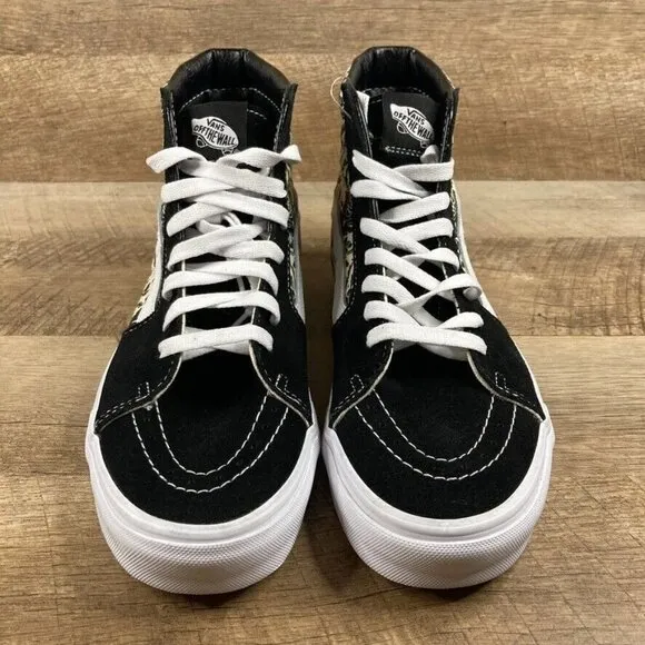 VANS Sk8-Hi Skull Tapestry Black Bone Suede Canvas Skate Shoes Womens Sz 9.5 NEW