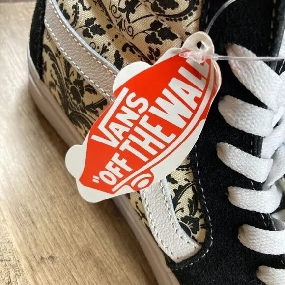 VANS Sk8-Hi Skull Tapestry Black Bone Suede Canvas Skate Shoes Womens Sz 9.5 NEW