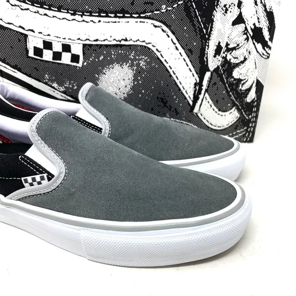 VANS Skate Slip On Shoes Suede Low Top Black Gray For Men Sneakers VN0A5FCAN42