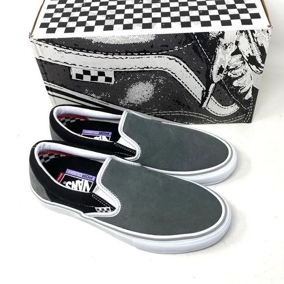 VANS Skate Slip On Shoes Suede Low Top Black Gray For Men Sneakers VN0A5FCAN42