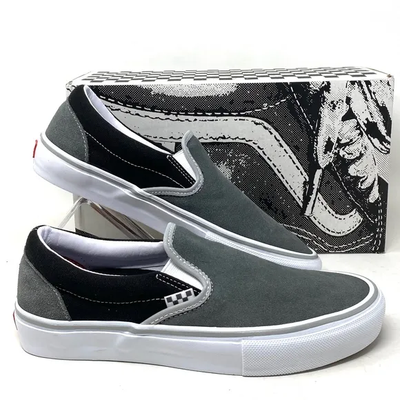 VANS Skate Slip On Shoes Suede Low Top Black Gray For Men Sneakers VN0A5FCAN42
