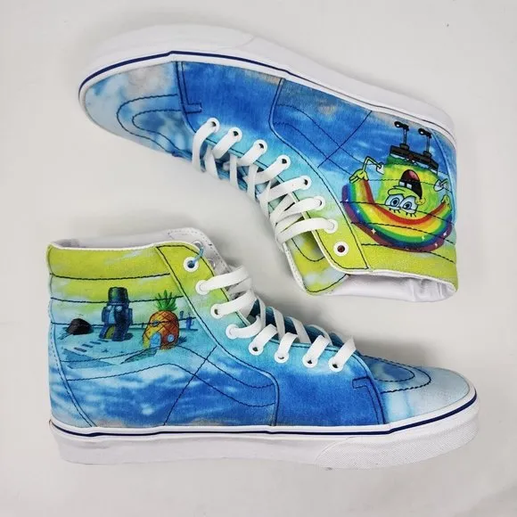 Vans Skateboard Shoes Mens 11 Blue Sk8 Hi Top Sponge Bob Skate Sneakers