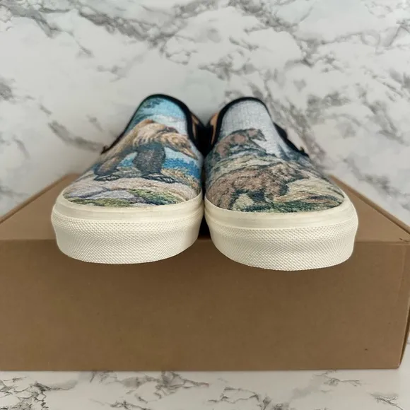 Vans Slip On Shoes Cali Tapestry Forest Bears Skate Sneakers Sz 6.5/ Women Sz 8