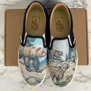 Vans Slip On Shoes Cali Tapestry Forest Bears Skate Sneakers Sz 6.5/ Women Sz 8