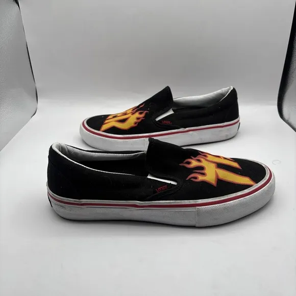 Vans Thrasher  slip on pro mens size 7.5 shoes black flame skate sneakers