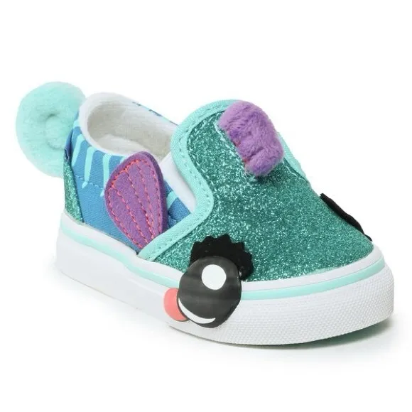Vans toddler kids sea fish Glitter Slip-On Shoes - Green and Blue