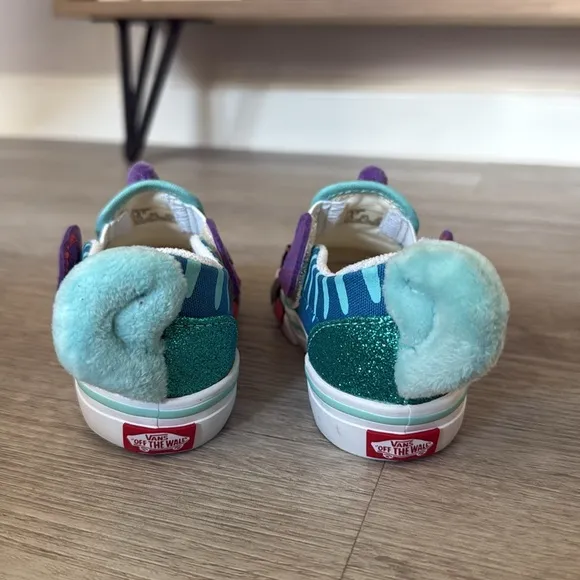 Vans toddler kids sea fish Glitter Slip-On Shoes - Green and Blue