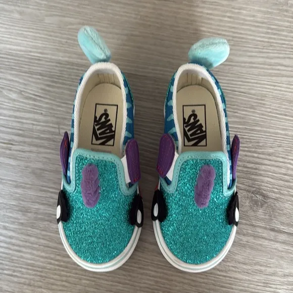 Vans toddler kids sea fish Glitter Slip-On Shoes - Green and Blue