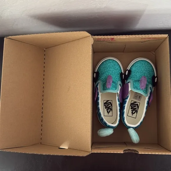 Vans toddler kids sea fish Glitter Slip-On Shoes - Green and Blue