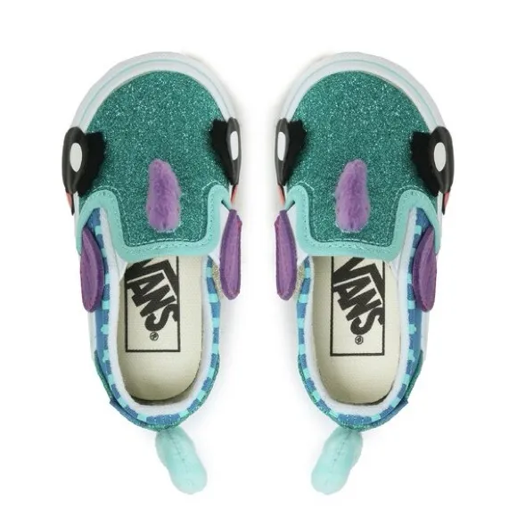 Vans toddler kids sea fish Glitter Slip-On Shoes - Green and Blue