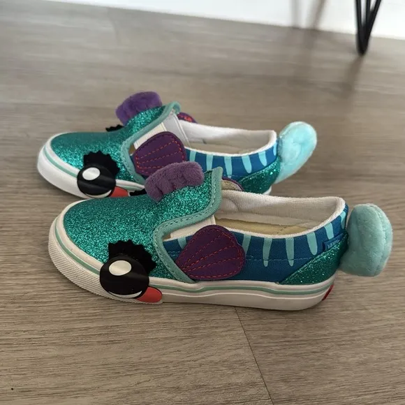 Vans toddler kids sea fish Glitter Slip-On Shoes - Green and Blue