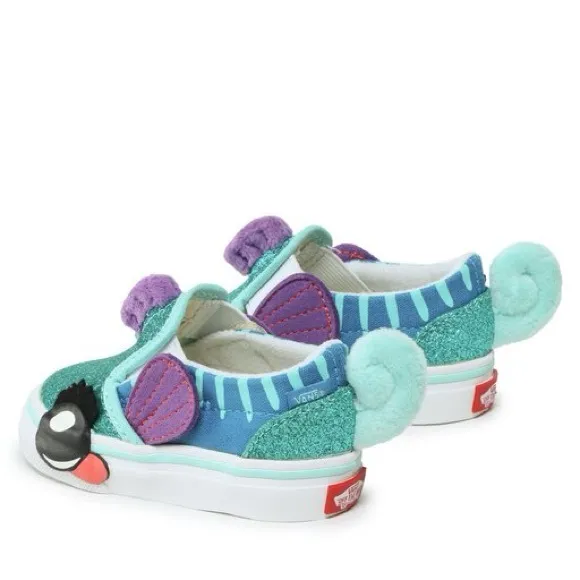 Vans toddler kids sea fish Glitter Slip-On Shoes - Green and Blue