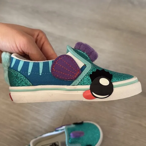 Vans toddler kids sea fish Glitter Slip-On Shoes - Green and Blue