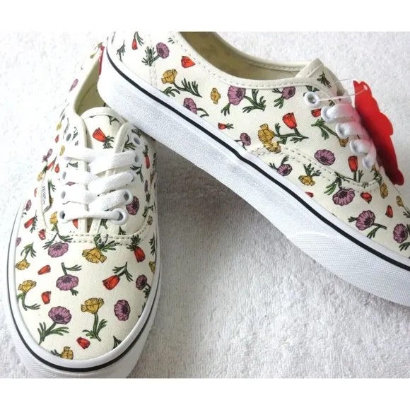 Vans Women's Authentic Poppy Floral Cream White Classic Canvas Skate shoes NIB
