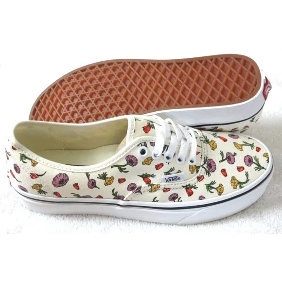 Vans Women's Authentic Poppy Floral Cream White Classic Canvas Skate shoes NIB