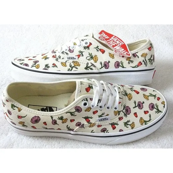 Vans Women's Authentic Poppy Floral Cream White Classic Canvas Skate shoes NIB
