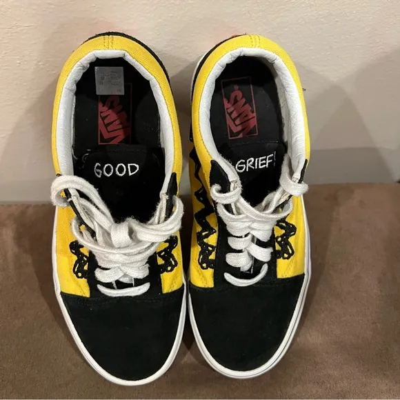 Vans X Peanuts &quot;Good Grief &quot; Charlie Brown Skate Shoes Women 7.5- Men 6