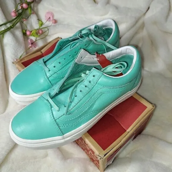 Vans Old Skool Pastel Pack Ice Green/Blanc Skate Shoes Leather 6.5 mens …